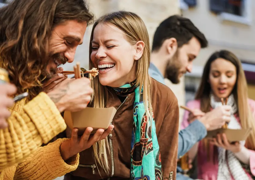 Couples eating food