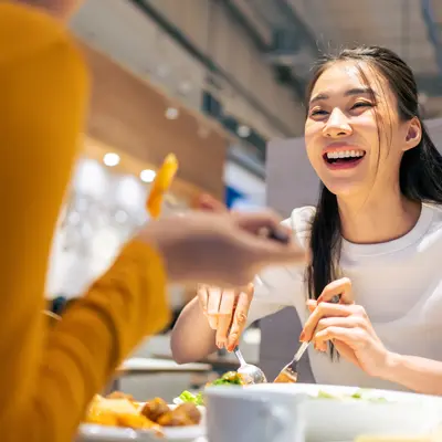 Couple sharing food